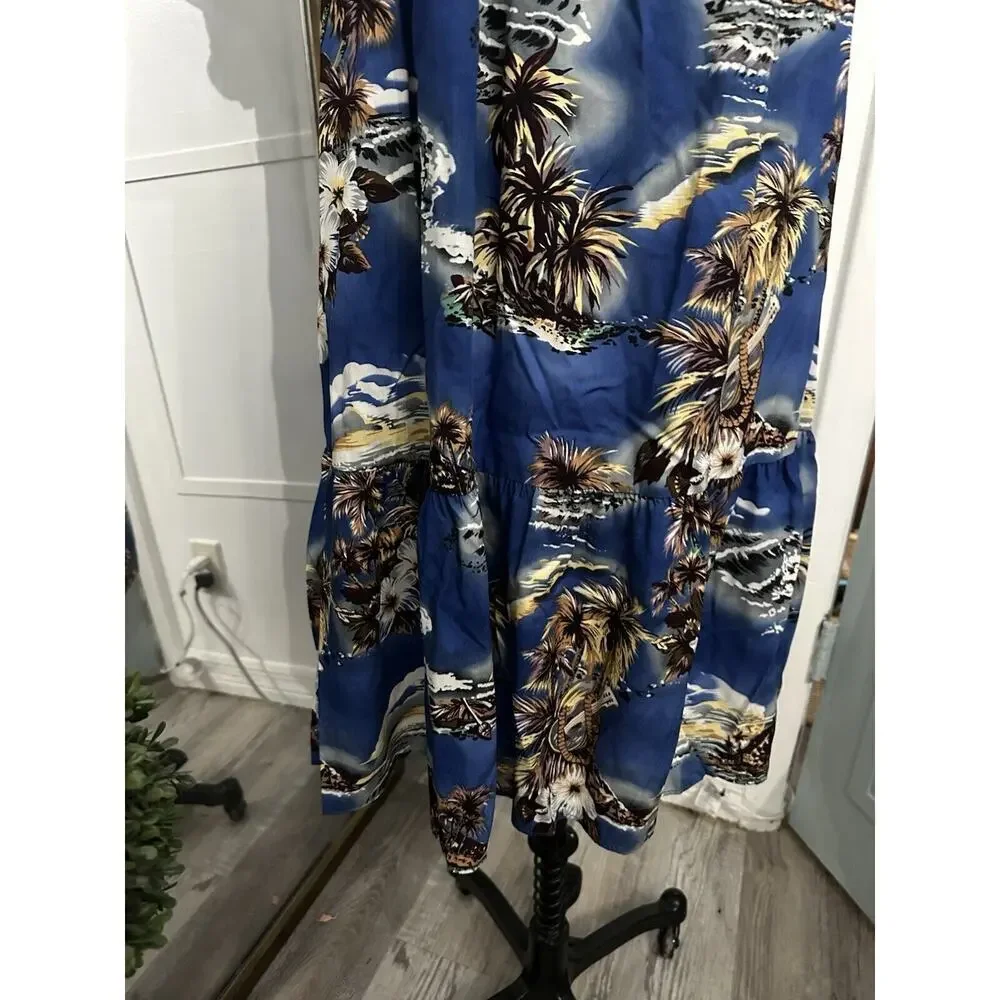 VINTAGE Hilo Hattie Women Dress Large Blue Floral Hawaiian Maxi Made in Hawaii - Picture 5 of 10
